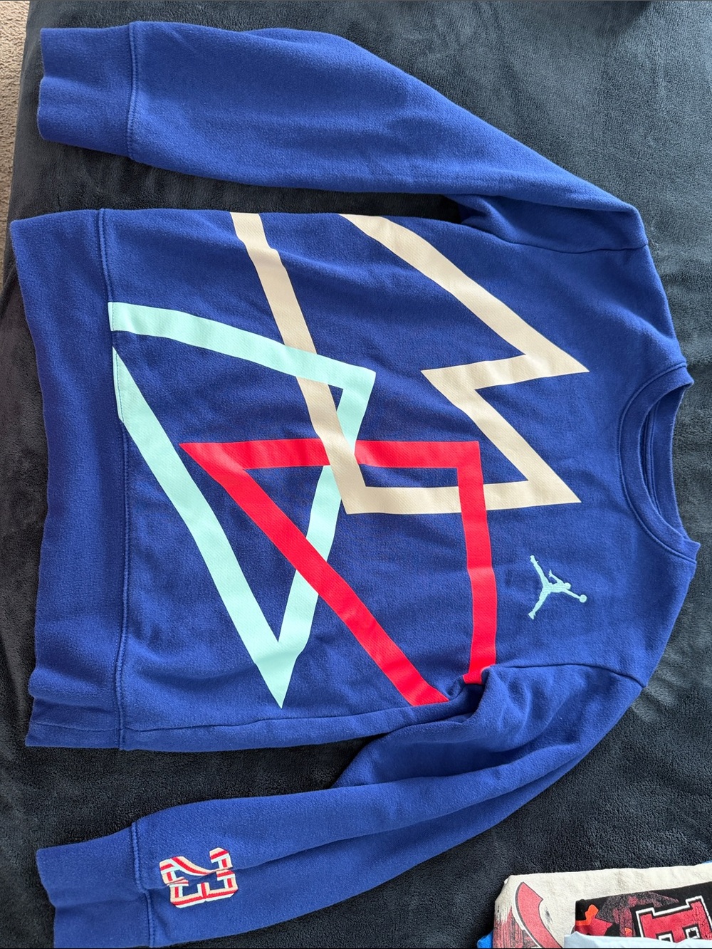 Boys Jordan Blue Geometric Crewneck Sweater